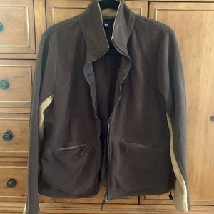 Chocolate brown contrast zippered fleece sweater, XL